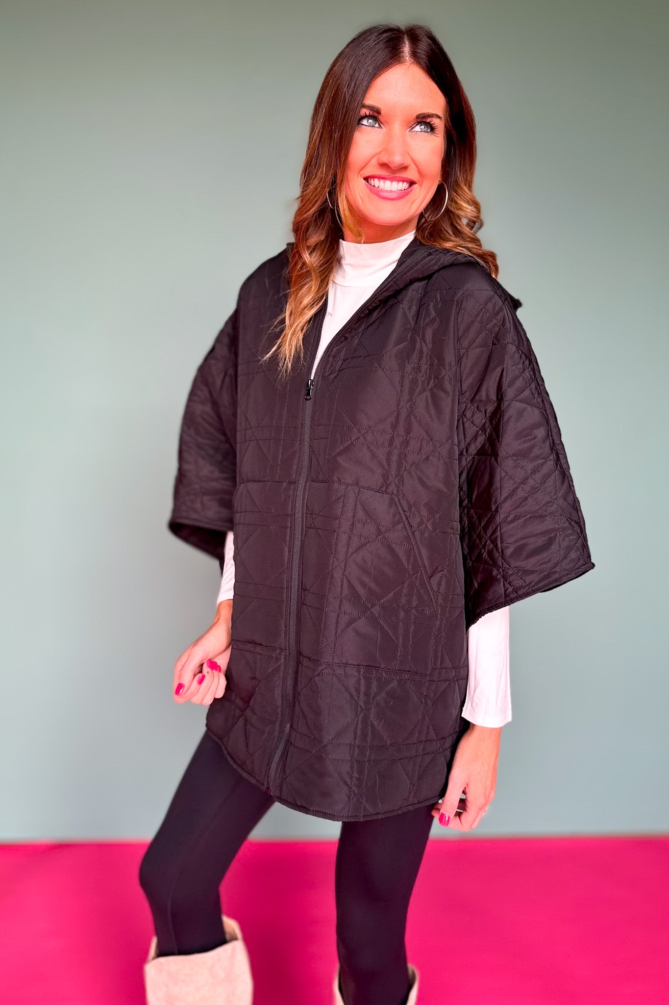 Black Puffer Cape Poncho