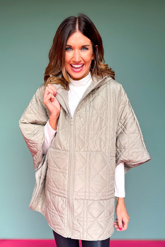 Olive Puffer Cape Poncho