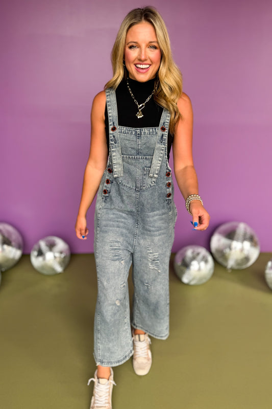  Denim Distressed Button Detail Wide Leg Jumpsuit, jumpsuit, denim overalls, must have style, must have overalls, fall style, fall fashion, elevated fashion, mom style, trendy style, ssys by mallory fitzsimmons