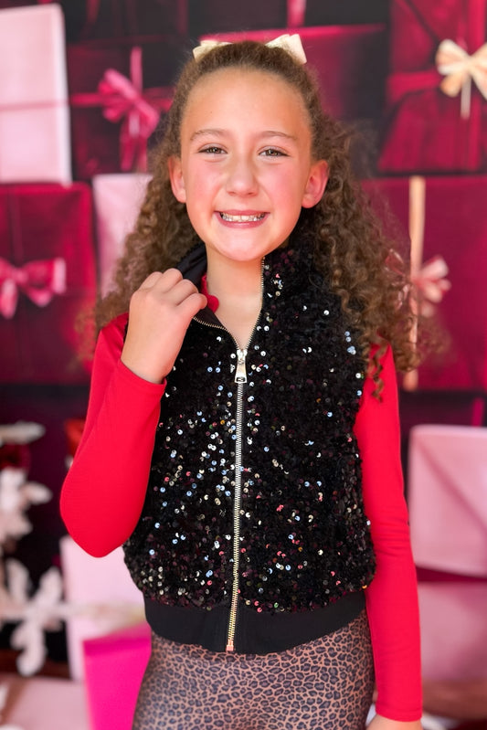 SSYS Kids Black Sequin Puffer Vest
