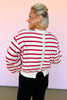 Red Knit Stripe Back Button Design Sweater, perfect fall top, stripe fall top, elevate baiscs, stripe top trend, perfect stripe sweater, button back deatil, red stripe sweater, chic fall basic, SSYS by mallory fitzsimmons 