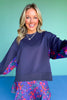 SSYS Crew Neck Printed Panel Scuba Sweatshirt In Navy Animal