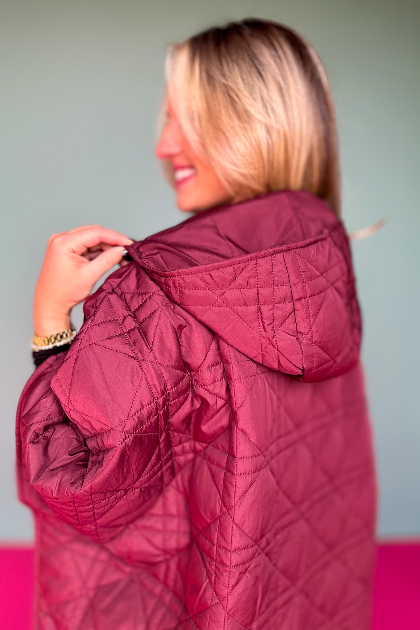 Burgundy Puffer Cape Poncho
