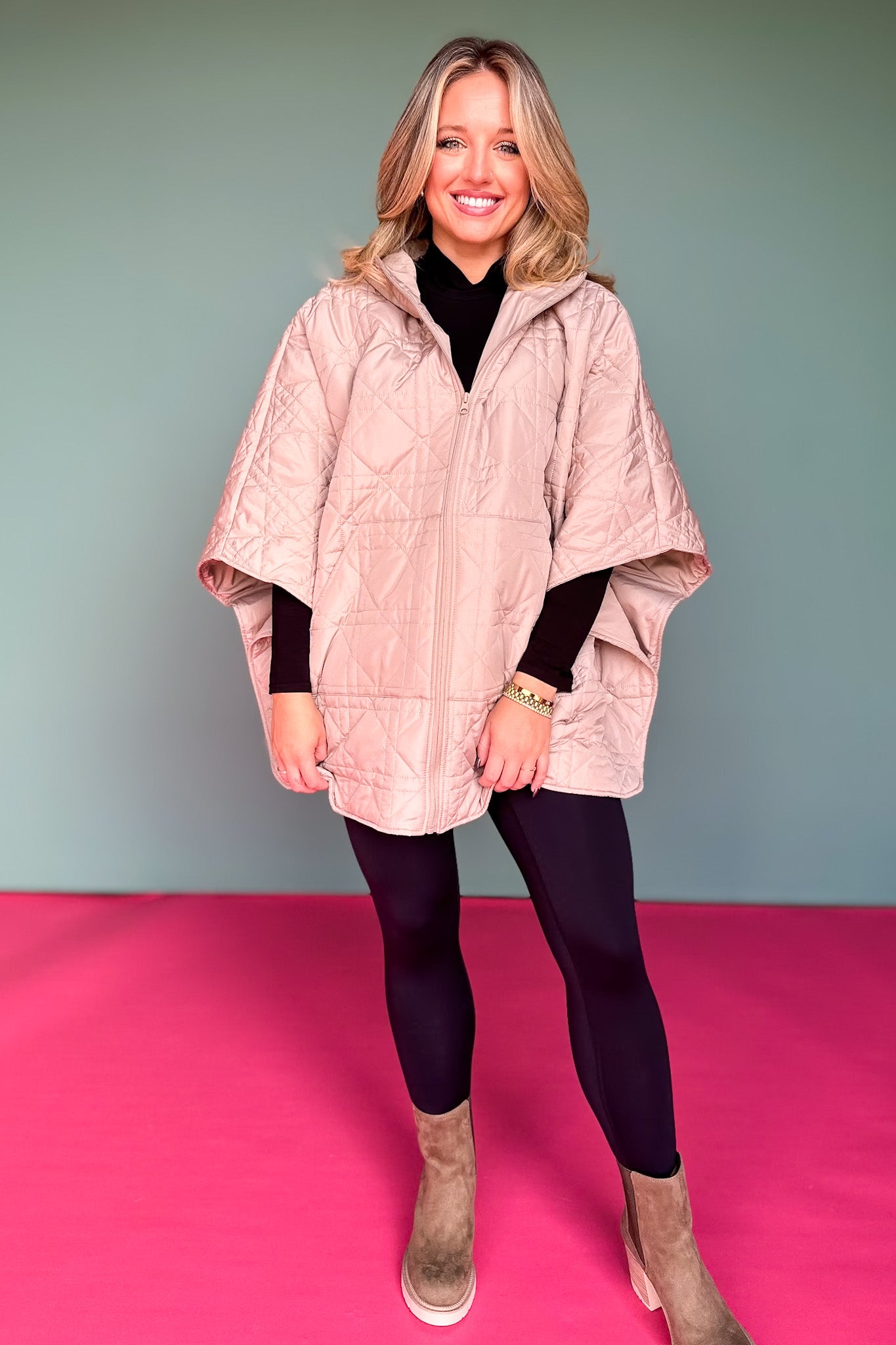 Beige Puffer Cape Poncho