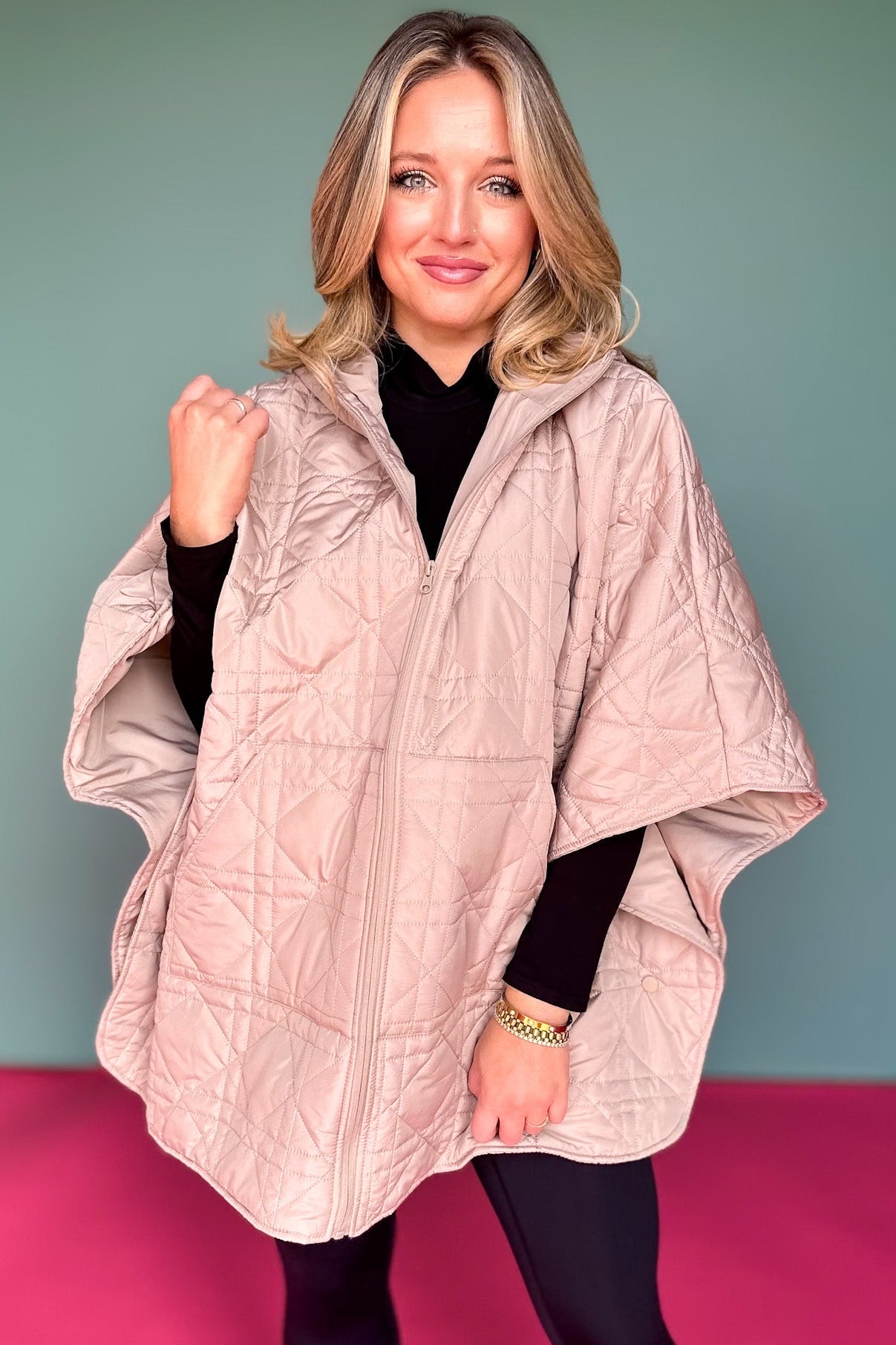 Beige Puffer Cape Poncho