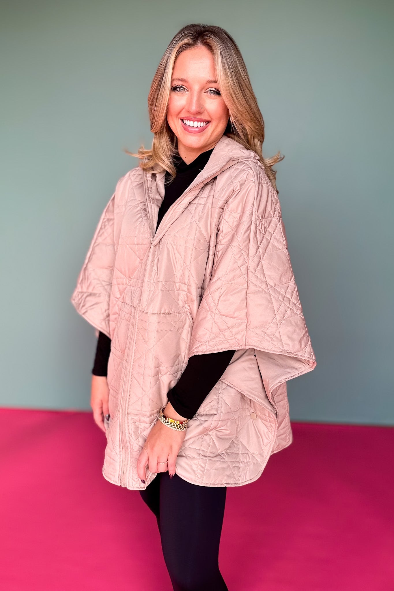 Beige Puffer Cape Poncho