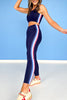 SSYS Red Blue Scallop Inset Navy Sports Bra