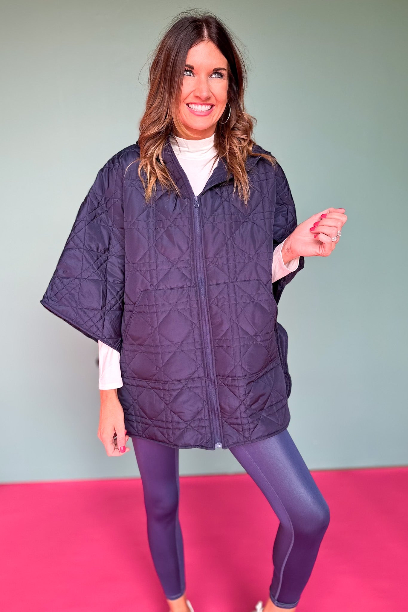 Navy Puffer Cape Poncho
