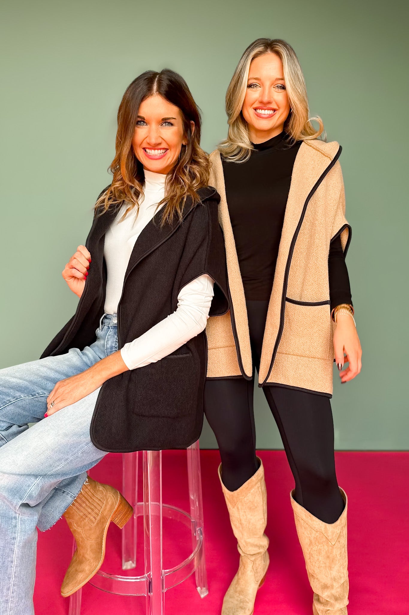 Taupe Hooded Poncho Wrap with Pockets