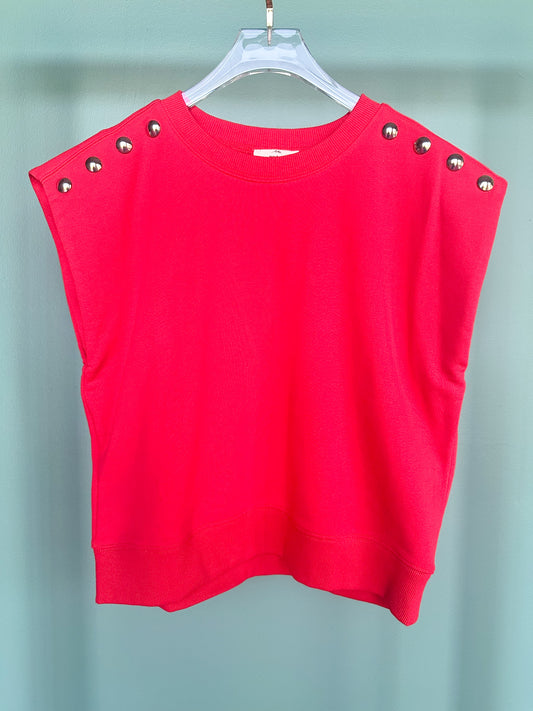 Red Jersey Knit Accented Shoulder Stud Muscle Top *FINAL SALE*