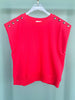 Red Jersey Knit Accented Shoulder Stud Muscle Top *FINAL SALE*