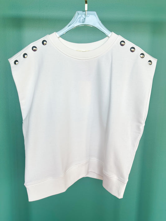 Off White Jersey Knit Accented Shoulder Stud Muscle Top *FINAL SALE*