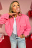 Pink Utility Bomber Jacket, easy layering, valentines day, cute and comfy, edgy style, mom on the go, chic, elevated, pop of color, bubblegum pink, ssys by mallory fitzsimmons