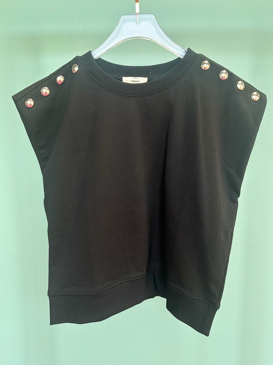 Black Jersey Knit Accented Shoulder Stud Muscle Top *FINAL SALE*