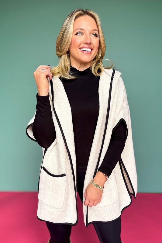 Ivory Hooded Poncho Wrap with Pockets