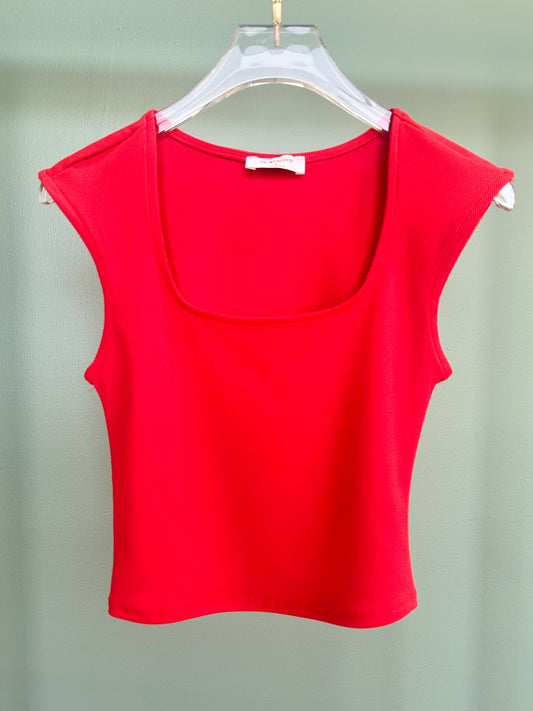 Red Knit Scoop Neck Sleeveless Top *FINAL SALE*