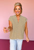 Olive Stripe V Neck Short Sleeve Top *FINAL SALE*