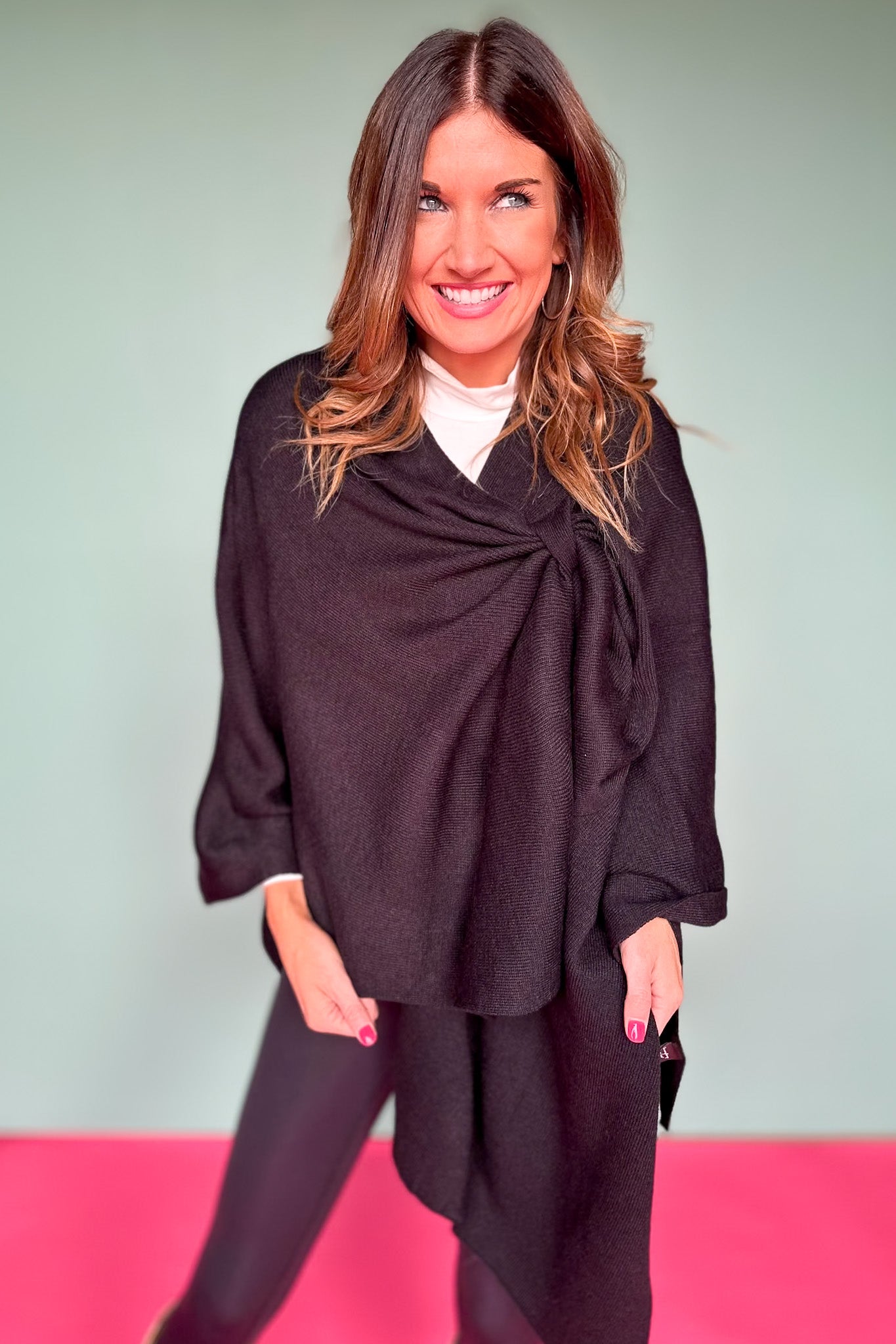 Black Asymmetrical Poncho Wrap