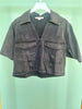 Black Denim Collared V Neck Front Flap Pockets Top *FINAL SALE*