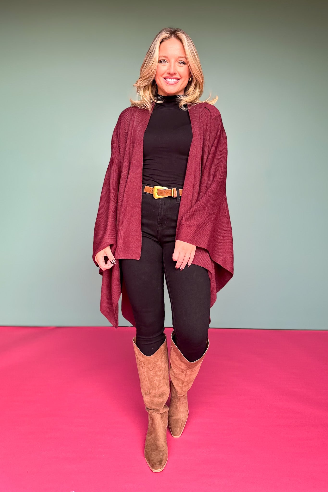 Burgundy Asymmetrical Poncho Wrap