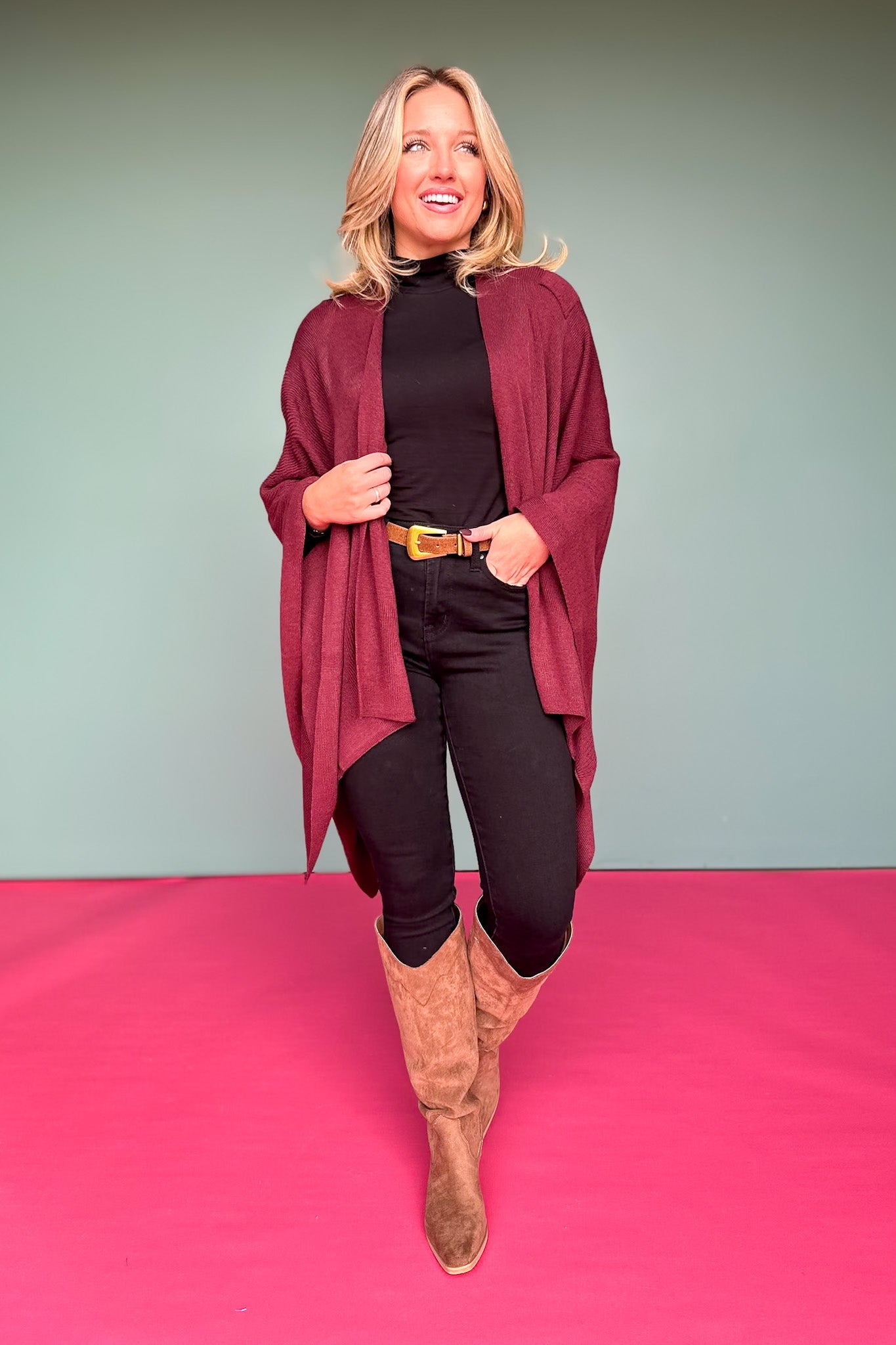 Burgundy Asymmetrical Poncho Wrap