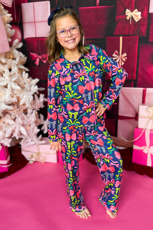 SSYS Kids Millie Long Sleeve Navy Bows Pajamas Set