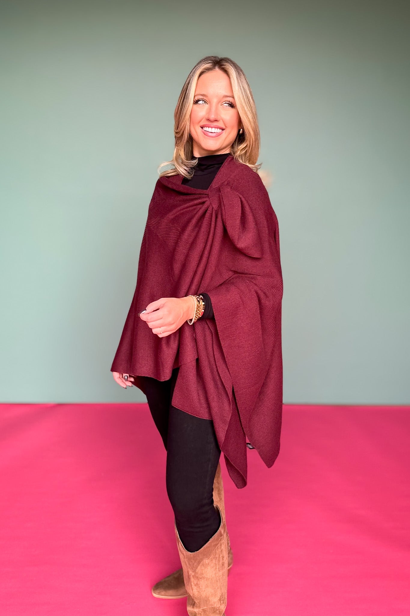 Burgundy Asymmetrical Poncho Wrap