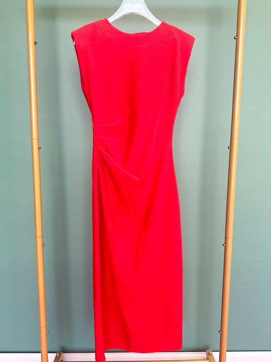 Red Sleeveless Waist Pleated Midi Dress *FINAL SALE*