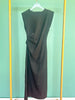 Black Sleeveless Waist Pleated Midi Dress