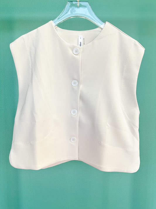 Cream Button Front Sleeveless Vest Top *FINAL SALE*