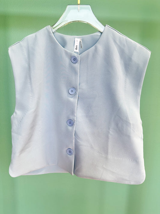 Blue Button Front Sleeveless Vest Top *FINAL SALE*