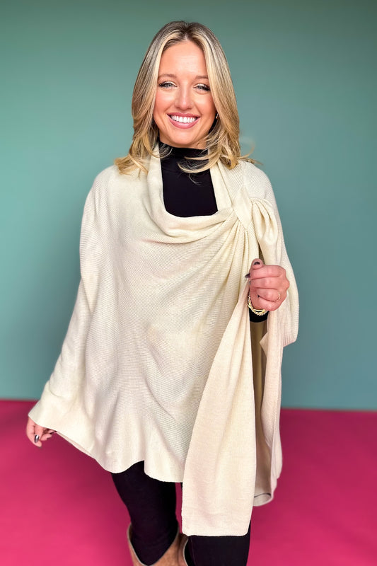 Ivory Asymmetrical Poncho Wrap