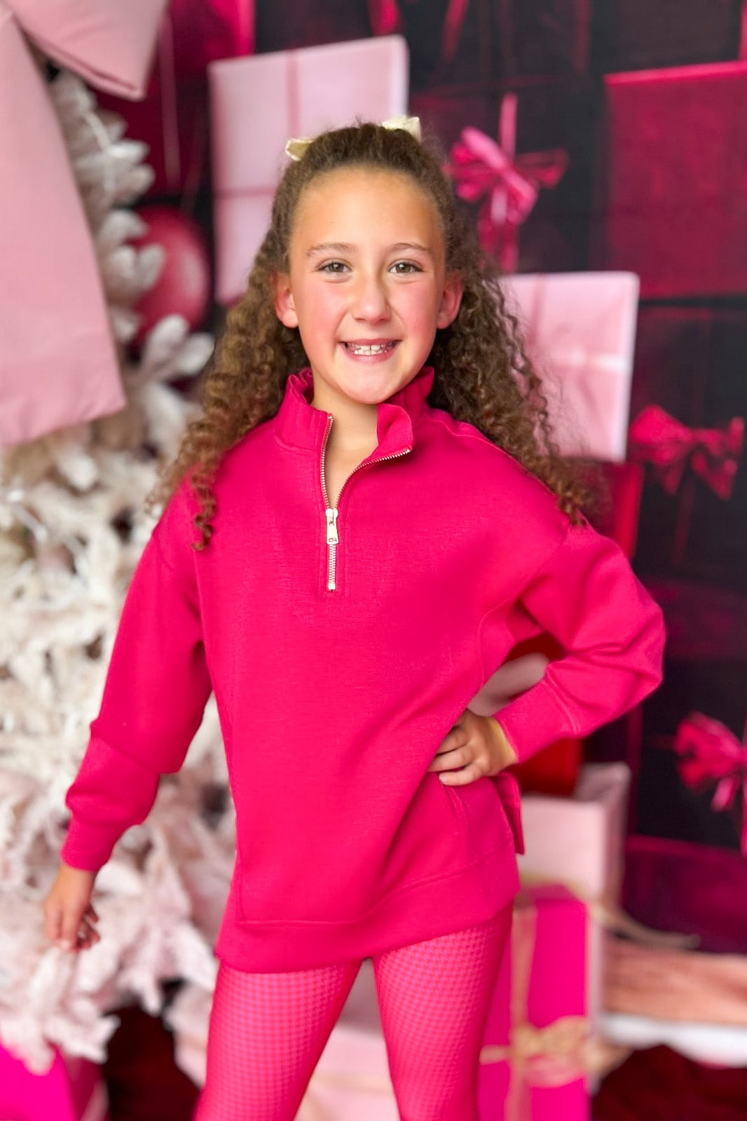 SSYS Kids Ruffle Collar Ainsley Air Pullover In Hot Pink