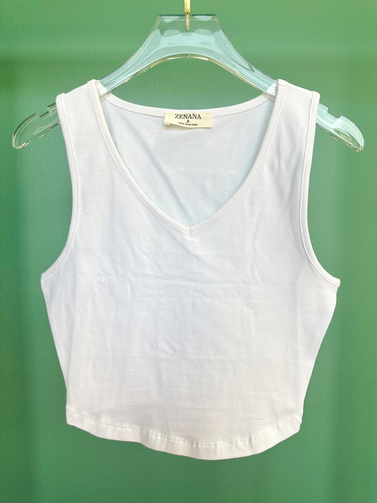 White Cotton V Neck Cami Top *FINAL SALE*