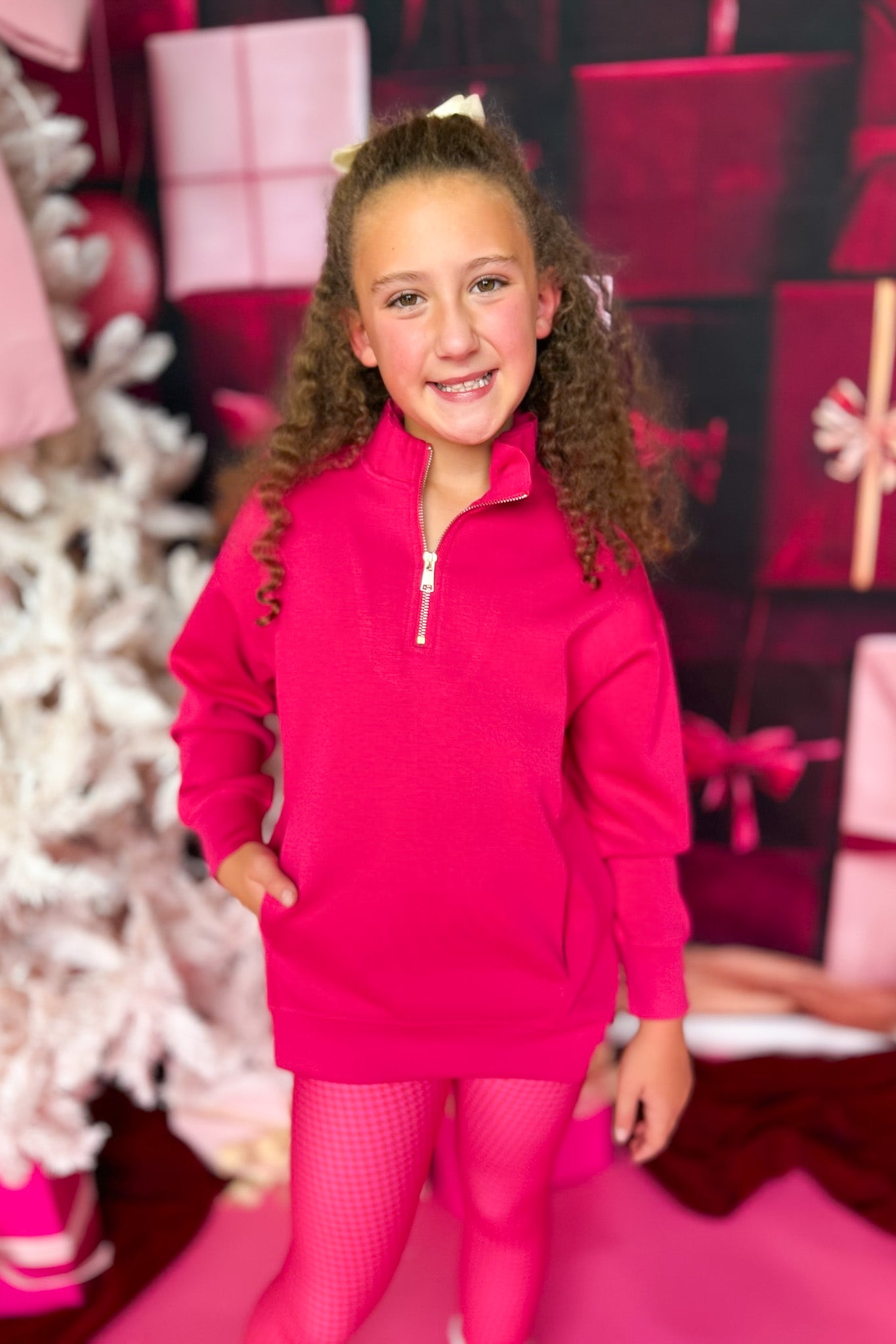 SSYS Kids Ruffle Collar Ainsley Air Pullover In Hot Pink