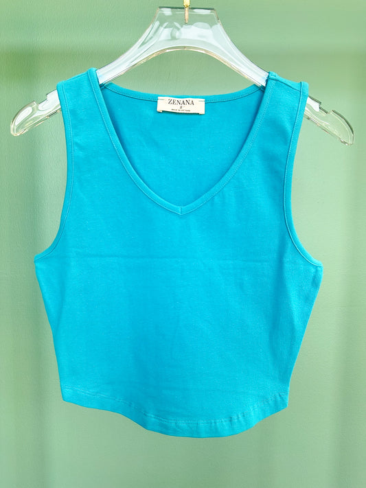 Blue Cotton V Neck Cami Top *FINAL SALE*