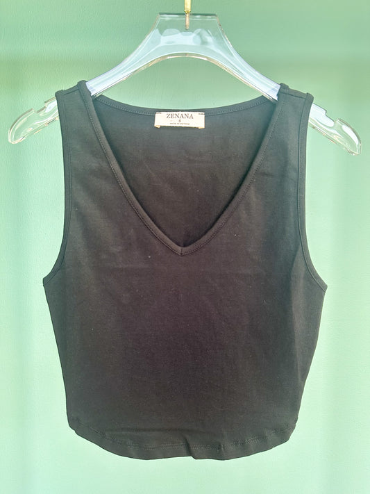 Black Cotton V Neck Cami Top *FINAL SALE*