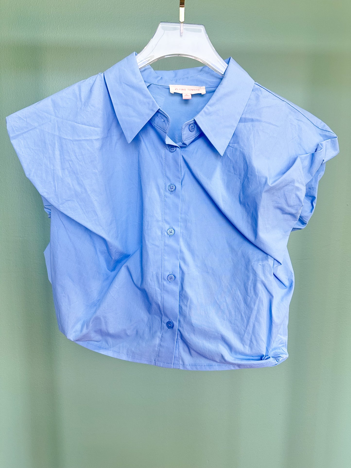 Light Blue Collared Button Down Puff Shoulder Top *FINAL SALE*
