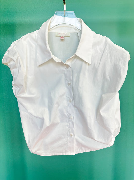 White Collared Button Down Puff Shoulder Top *FINAL SALE*