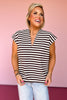 Brown Stripe V Neck Short Sleeve Top *FINAL SALE*