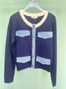 Navy Long Sleeve Contrast Denim Front Button Pocket Flap Cardigan Top *FINAL SALE*