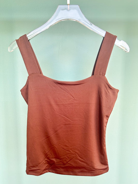 Brown Square Neck Wide Strap Sleeveless Top *FINAL SALE*