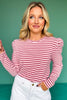 SSYS Lorraine Stripe Puff Sleeve Top In Pink *FINAL SALE*