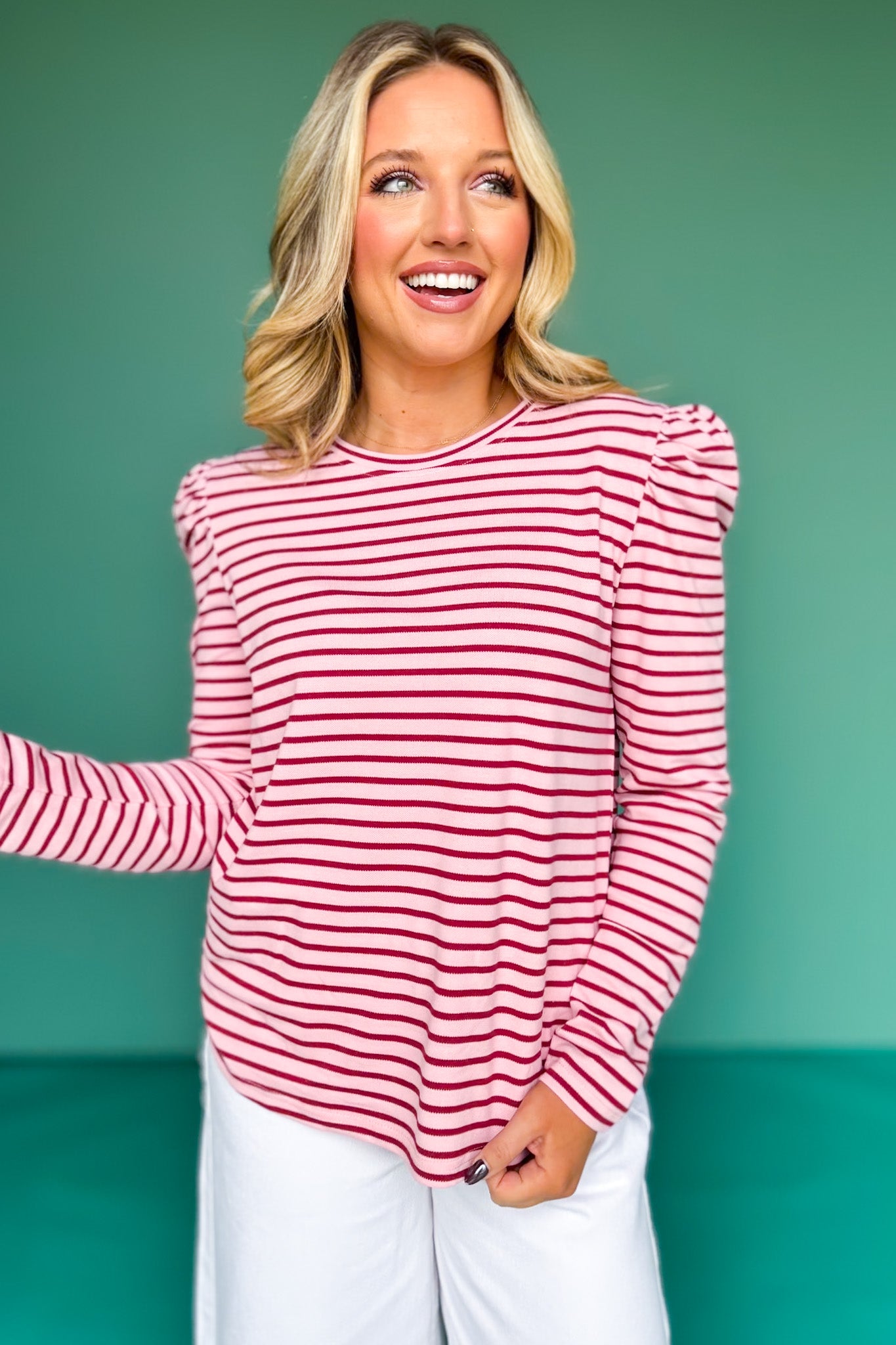 SSYS Lorraine Stripe Puff Sleeve Top In Pink *FINAL SALE*