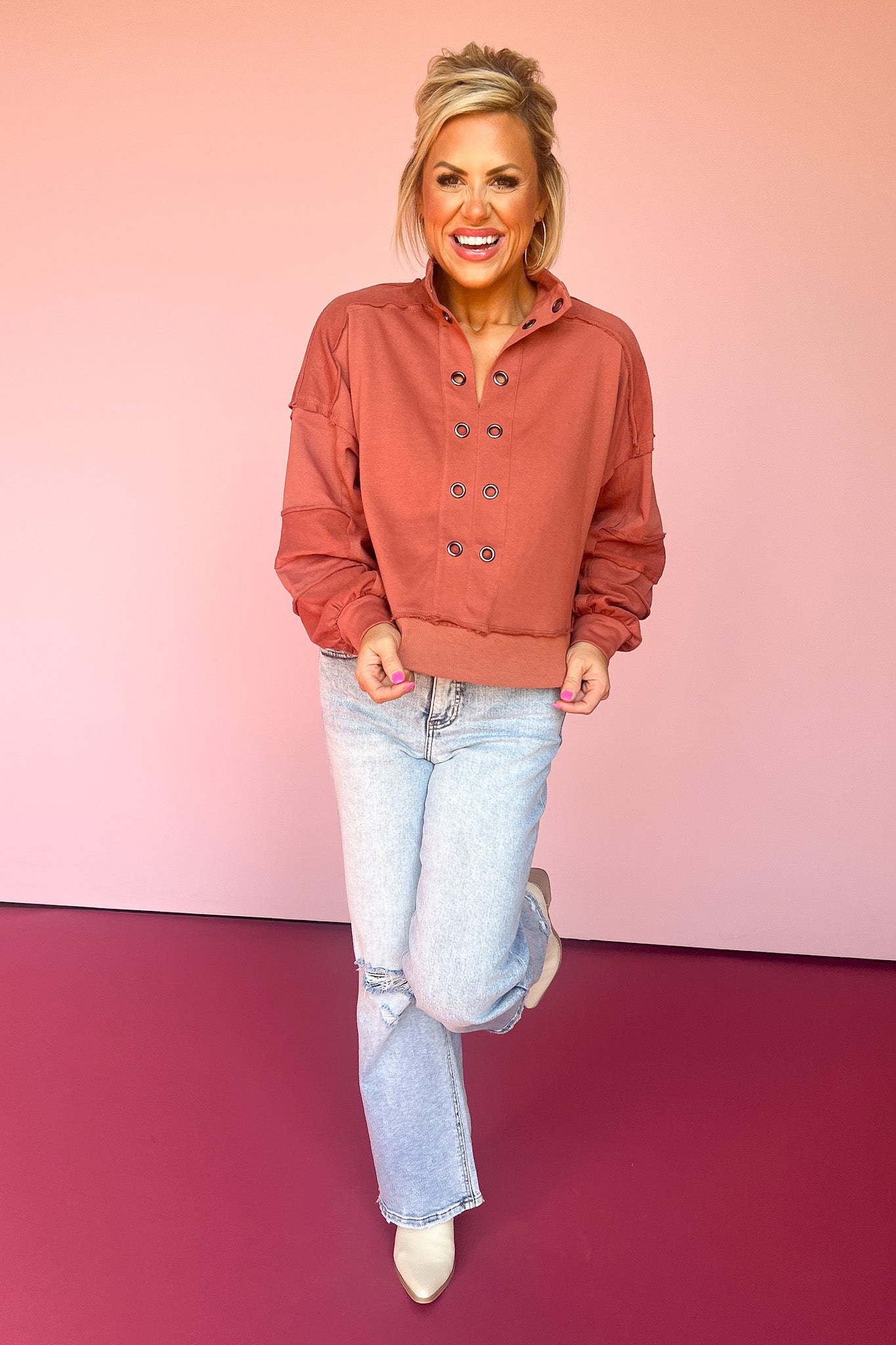  Rust High Neck Grommet Top, must have top, must have style, fall style, fall fashion, elevated style, elevated style, mom style, shop style your senses by mallory fitzsimmons, ssys by mallory fitzsimmons