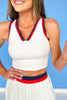 SSYS White Red Navy Trim V Neck Padded Tank Top