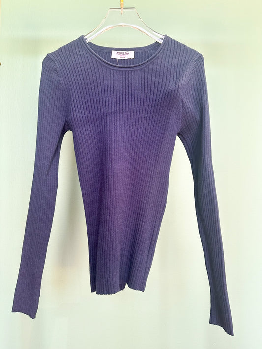 Navy Ribbed Long Sleeve Knit Top *FINAL SALE*