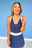 SSYS Navy White Light Blue Trim V Neck Padded Tank Top