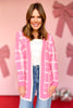 Pink Plaid Open Front Cardigan Sweater, valentines day, sweaters, easy to wear, throw on and go, mom style, layering piece, cute with denim, bubblegum pink, mom style, ssys by mallory fitzsimmons