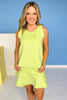 SSYS Ruffle Racerback Scuba Tank Top In Lime, scuba drop, easy to wear, must have fabric, ssys by mallory fitzsimmons